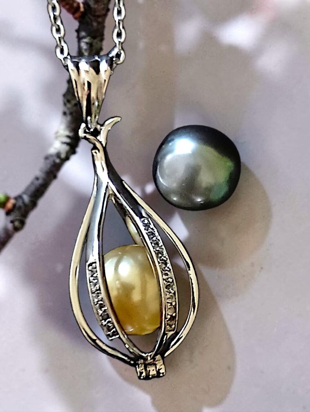 Sterling Silver South Sea Tahitian Pearl Pendant Golden Black Interchangeable - Picture 15 of 16